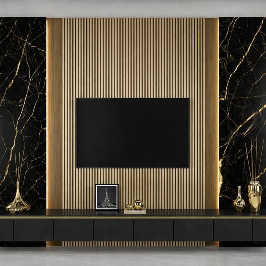 UV Marble Panel-Black Gold Veined